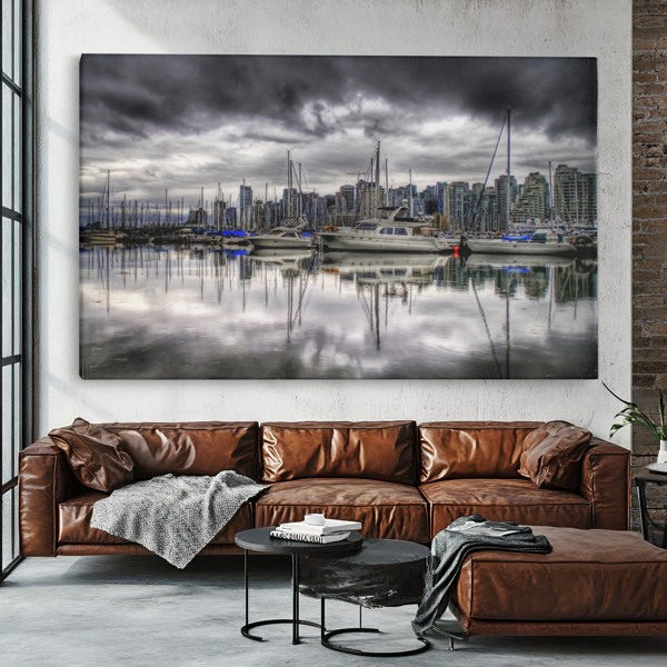 Lush Green Cityscape Before the Storm Canvas Print - on the wall in a room interior