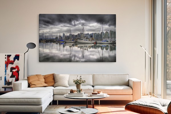 Lush Green Cityscape Before the Storm Canvas Print - on the wall in a room interior