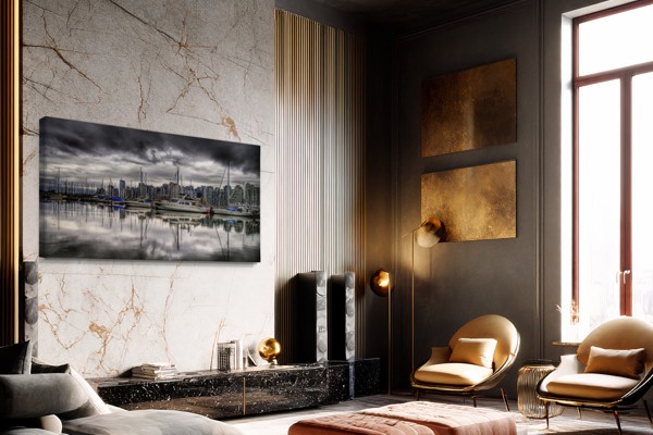 Lush Green Cityscape Before the Storm Canvas Print - on the wall in a room interior
