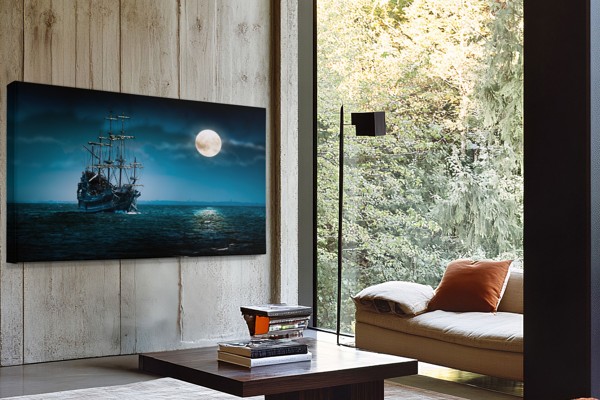 Battleship Under Moonlight Canvas Print - on the wall in a room interior