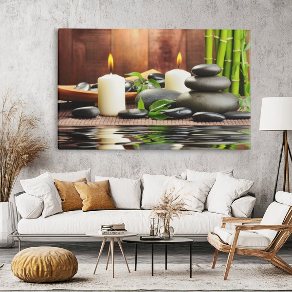 Zen Stones and Water Reflection Canvas Print - on the wall in a room interior