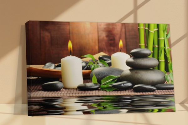 Zen Stones and Water Reflection Canvas Print - on the wall in a room interior