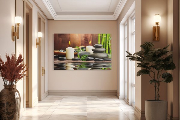 Zen Stones and Water Reflection Canvas Print - on the wall in a room interior