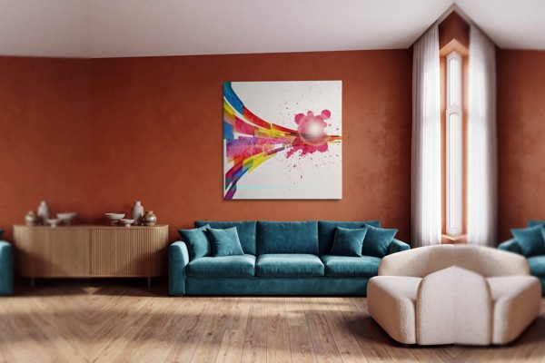 Impression sur Toile Sphère Colorée Abstraite - au mur dans un intérieur