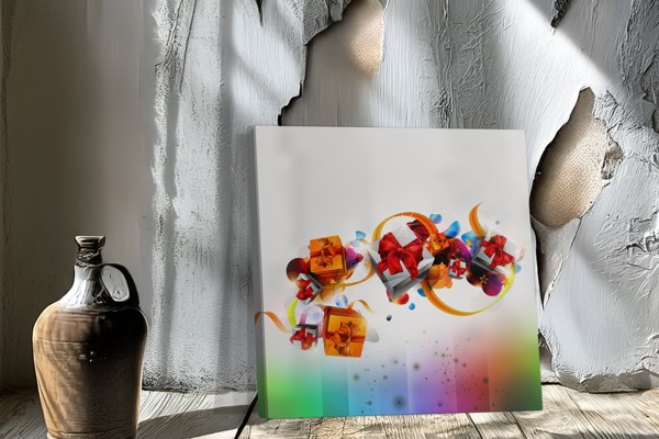 Colorful Gift Boxes Collage Canvas Print - on the wall in a room interior