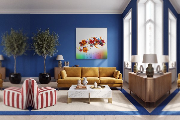 Colorful Gift Boxes Collage Canvas Print - on the wall in a room interior