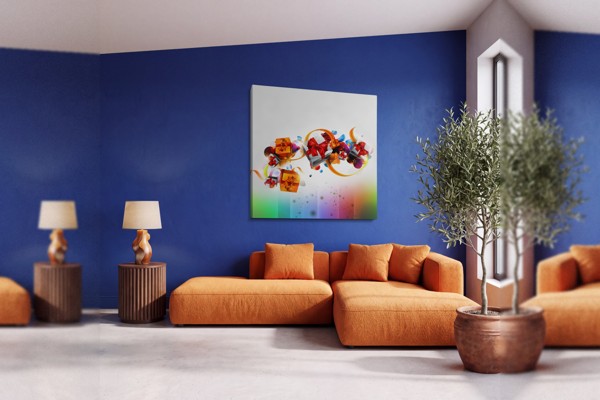 Colorful Gift Boxes Collage Canvas Print - on the wall in a room interior