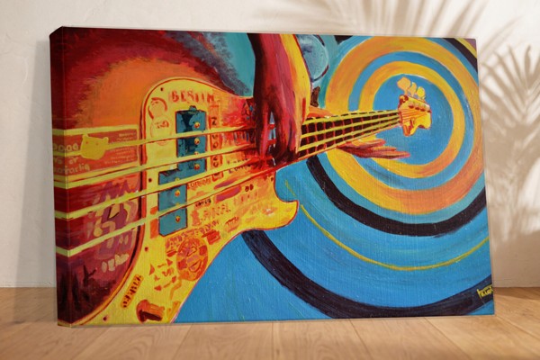 Lienzo Sketch Guitarra Rock'n'Roll - en la pared de un interior