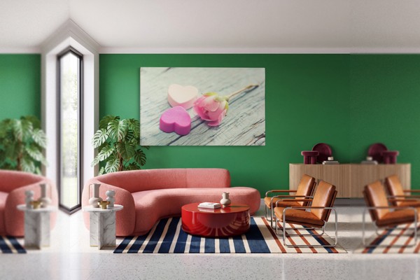 Rosen-Herz-Blumenstrauß Leinwanddruck - an der Wand in einem Raum
