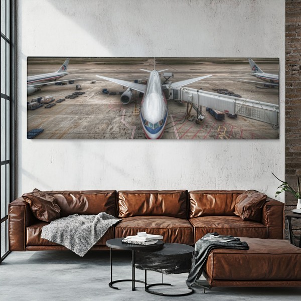 Impression sur Toile Biplan Vintage en Vol - au mur dans un intérieur