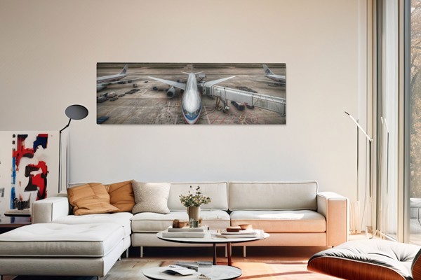 Impression sur Toile Biplan Vintage en Vol - au mur dans un intérieur