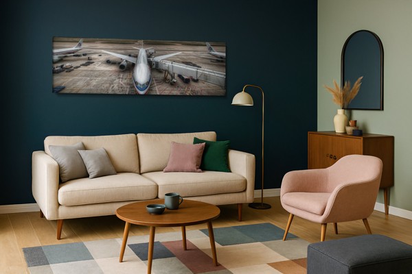 Impression sur Toile Biplan Vintage en Vol - au mur dans un intérieur