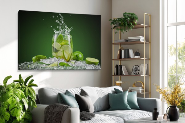 Svaiga citrona šķēle ūdenī - auduma prints - uz sienas telpā