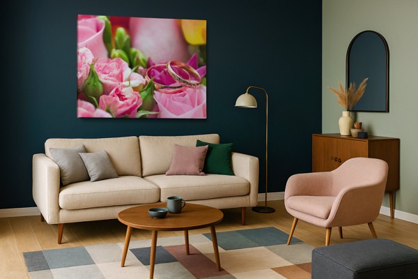 Tablou Canvas Buchet de Trandafiri pentru Nuntă - pe perete într-un interior