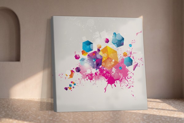 Kolorowy druk na płótnie Cube Abstraction - na ścianie we wnętrzu