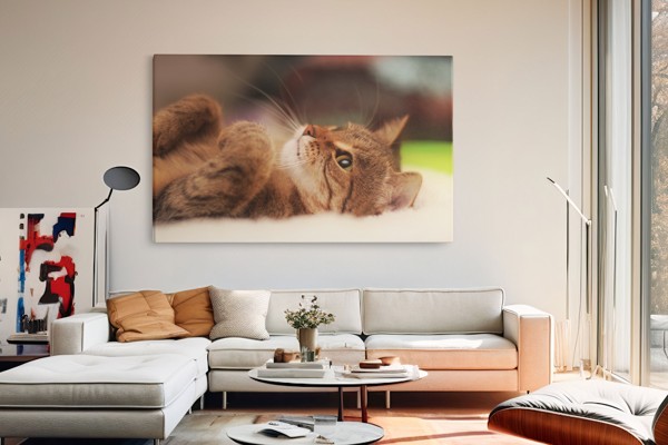 Jautra kaķa portreta audekla prints - uz sienas telpā
