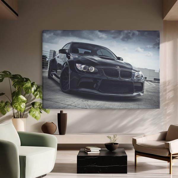 Fekete BMW sportkupé vászonkép - a falon, enteriőrben