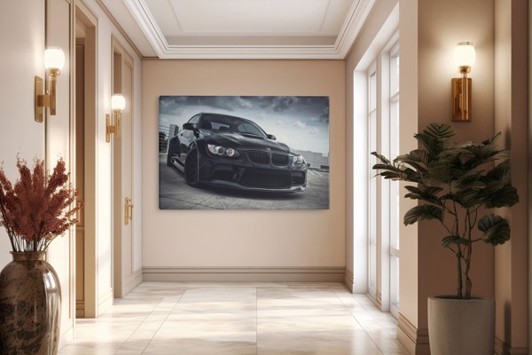 Fekete BMW sportkupé vászonkép - a falon, enteriőrben