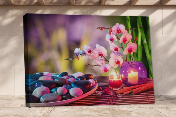 Zen Orkidea ja Kivet Canvas-Tulostus - seinällä huoneessa