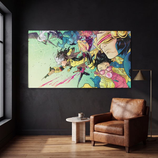 Tablou Canvas Supereroi Manga Colorați - pe perete într-un interior