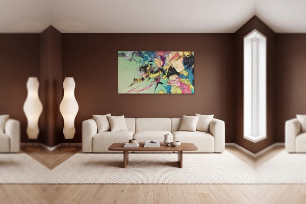 Tablou Canvas Supereroi Manga Colorați - pe perete într-un interior