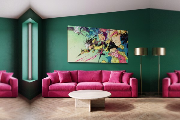 Tablou Canvas Supereroi Manga Colorați - pe perete într-un interior