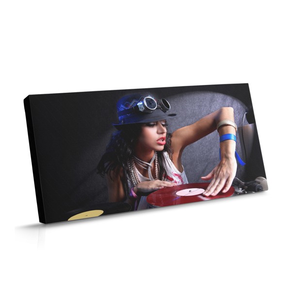 Woman with Headphones and Sunglasses Canvas Print