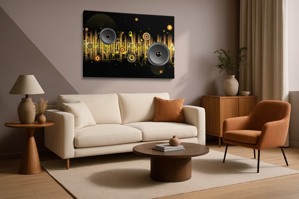 Abstrakta mūzikas koļāžas audekla prints - uz sienas telpā