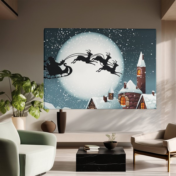Quadro em Tela Casa Coberta de Neve à Noite - na parede num interior