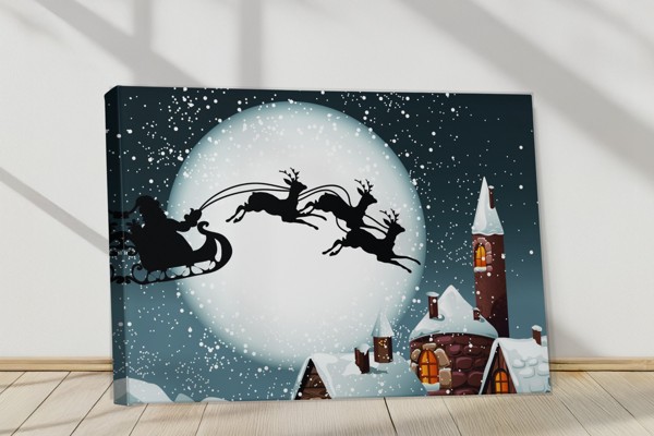 Quadro em Tela Casa Coberta de Neve à Noite - na parede num interior