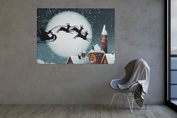 Quadro em Tela Casa Coberta de Neve à Noite - na parede num interior