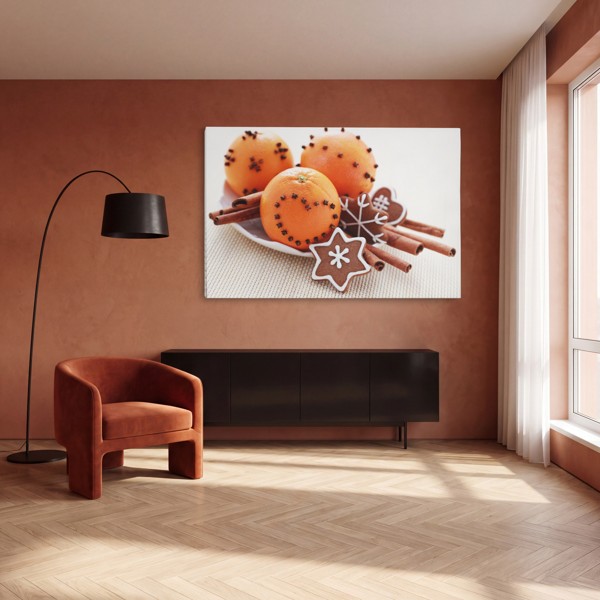 Kaneelgebak Kerstmis Canvas Print - aan de muur in een interieur