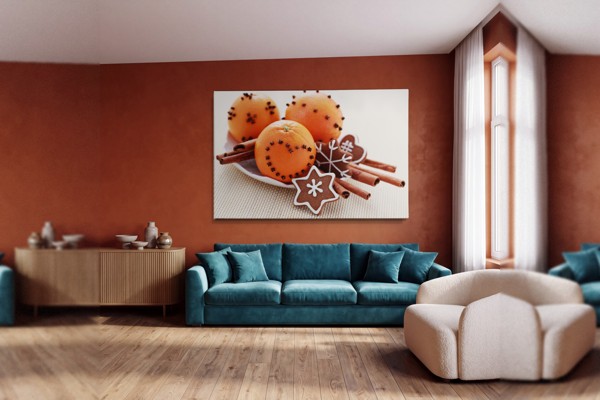Kaneelgebak Kerstmis Canvas Print - aan de muur in een interieur