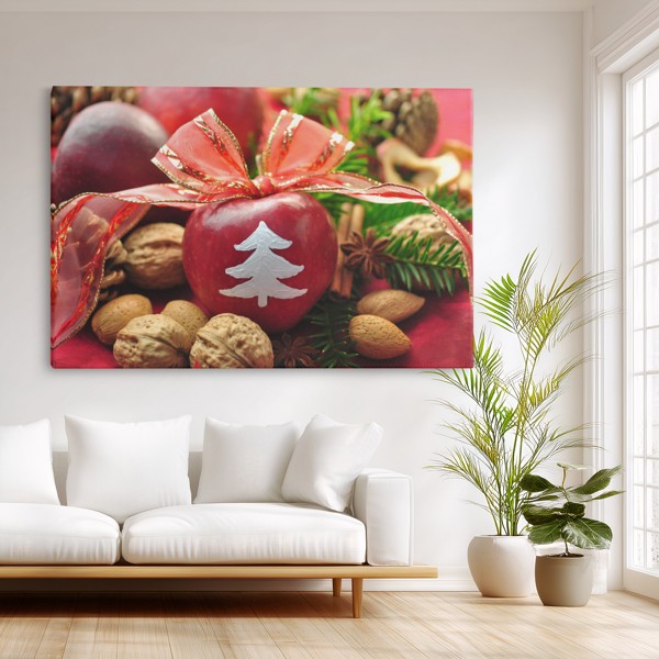 Christmas Apple with Nuts and Spices Canvas Print - on the wall in a room interior