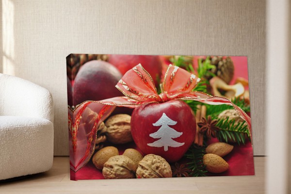 Christmas Apple with Nuts and Spices Canvas Print - on the wall in a room interior
