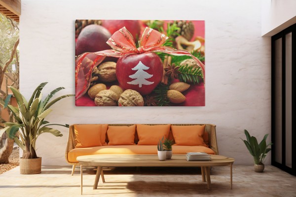 Christmas Apple with Nuts and Spices Canvas Print - on the wall in a room interior