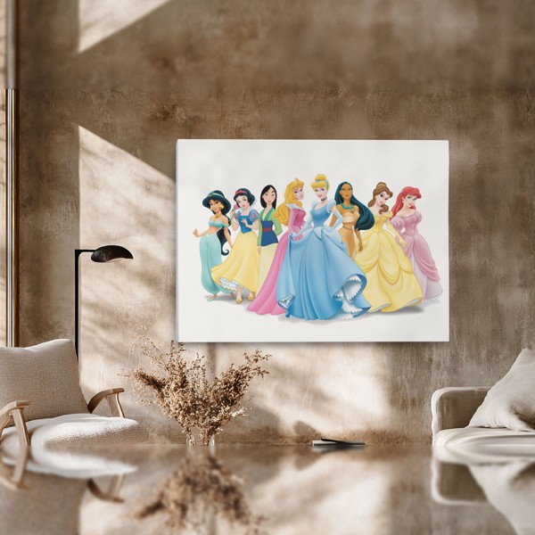 Geanimeerde Prinses Portret Canvas Print - aan de muur in een interieur