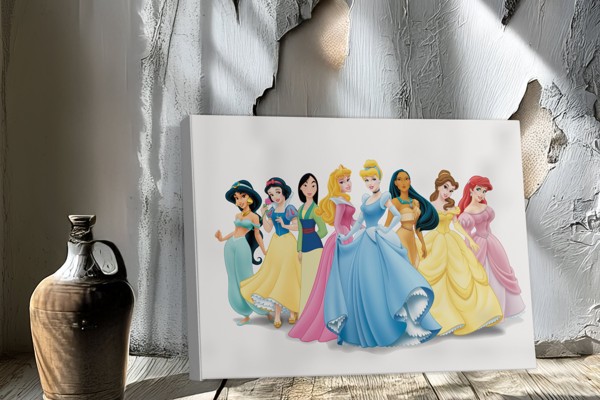 Geanimeerde Prinses Portret Canvas Print - aan de muur in een interieur