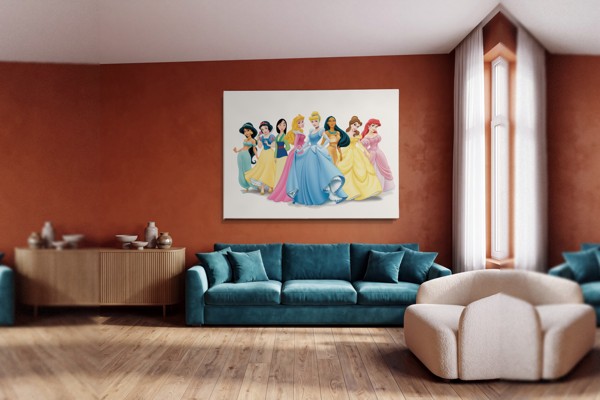 Geanimeerde Prinses Portret Canvas Print - aan de muur in een interieur