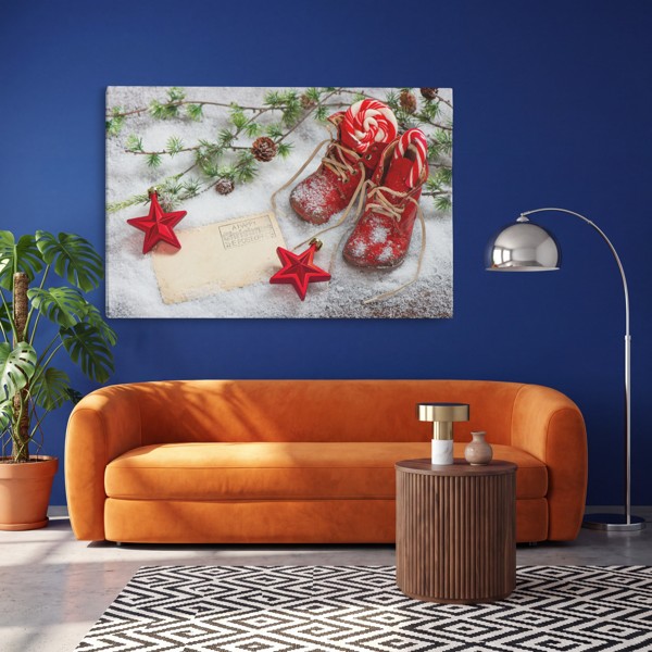Greed Canvas Print - Zlaté Mince a Vianočné Ozdoby - na stene v interiéri
