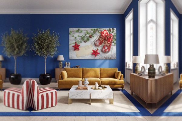 Greed Canvas Print - Zlaté Mince a Vianočné Ozdoby - na stene v interiéri