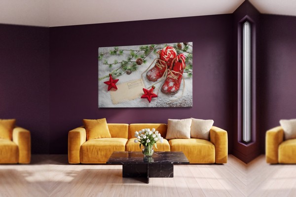 Greed Canvas Print - Zlaté Mince a Vianočné Ozdoby - na stene v interiéri