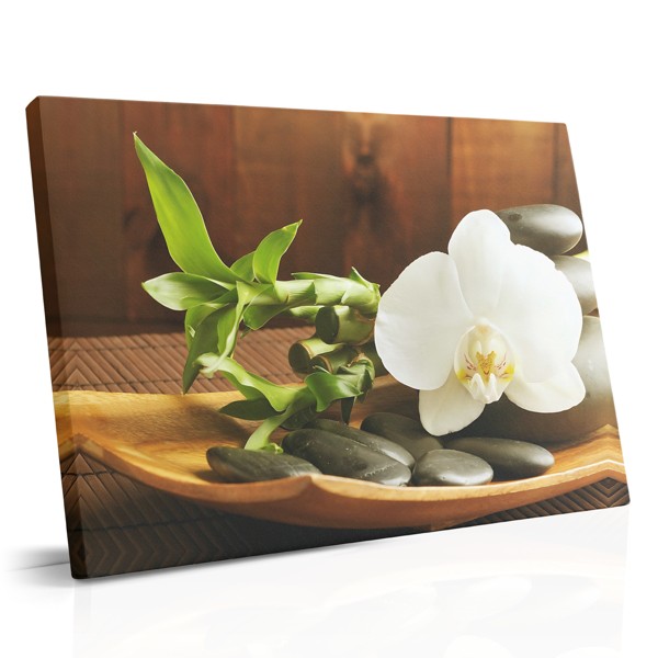 Impressão em Tela Orquídea Roxa com Pedras Zen