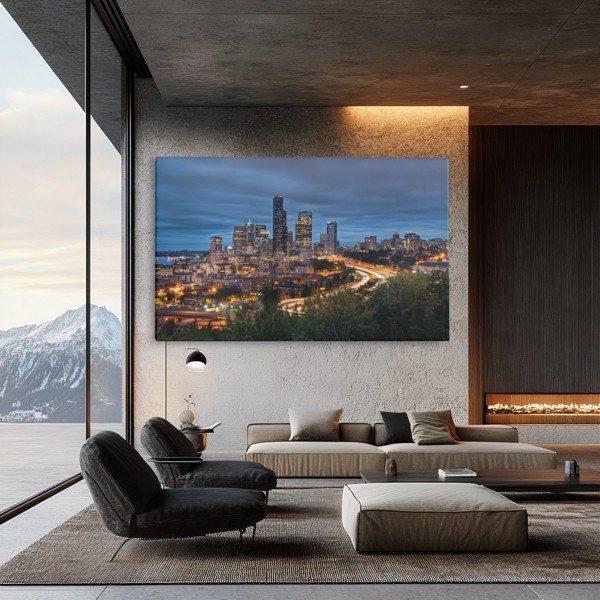 City Lights at Night Canvas Print - on the wall in a room interior