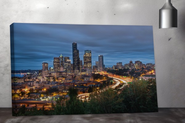 City Lights at Night Canvas Print - on the wall in a room interior