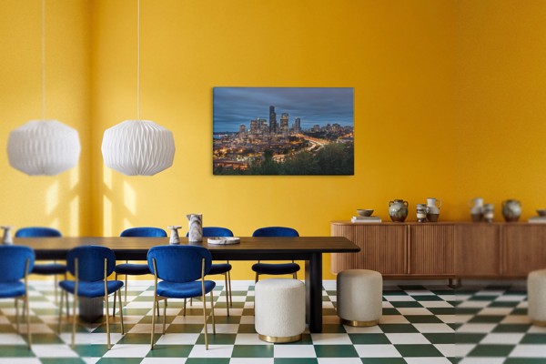City Lights at Night Canvas Print - on the wall in a room interior