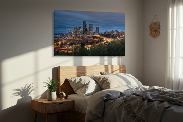 City Lights at Night Canvas Print - on the wall in a room interior