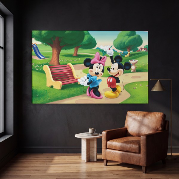 Mickey og Minnie Mouse lærredsprint - på væggen i et interiør