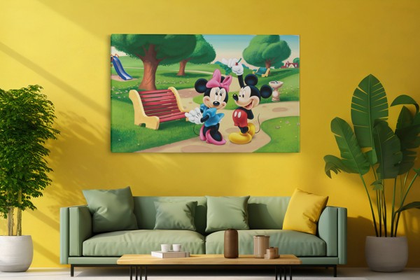 Mickey og Minnie Mouse lærredsprint - på væggen i et interiør