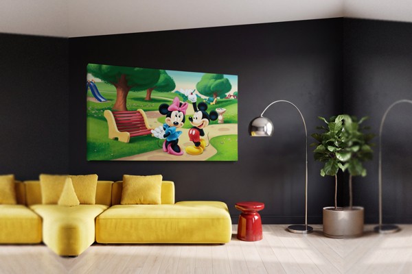 Mickey og Minnie Mouse lærredsprint - på væggen i et interiør